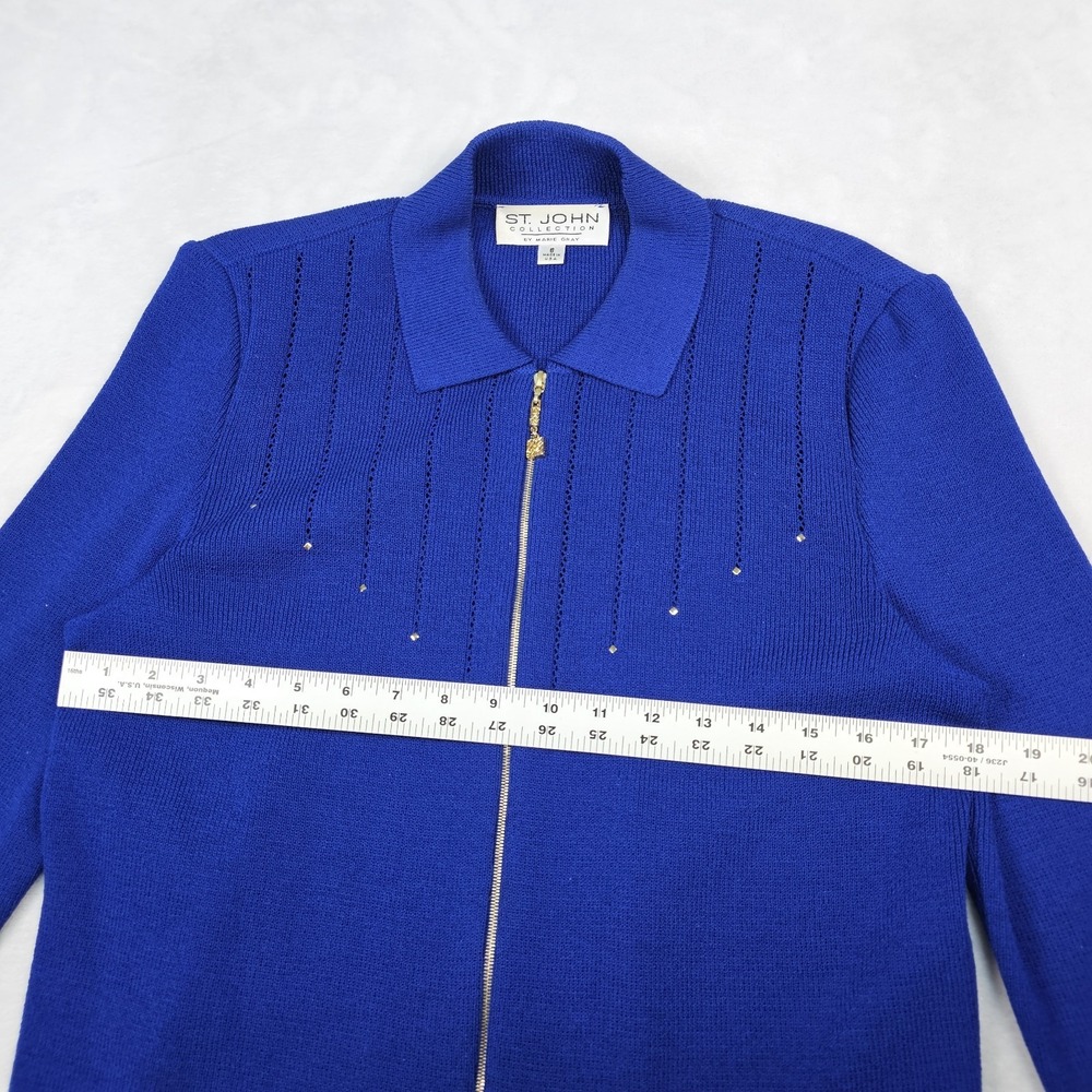 Vtg St John Pant Suit Jacket Marie Gray Women 6 Knit Royal Gold Full Zip Pull On - Picture 6 of 16